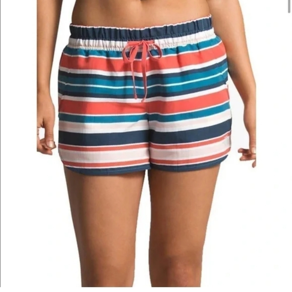 The North Face Womens Striped Swim/Active Shorts in Coral, Teal & Navy